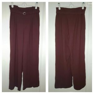 Express high rise wide leg maroon red paperbag belted pleated pants Petite 0
